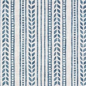 (small scale) boho linocut - vertical stripes floral - stone blue / linen - LAD23