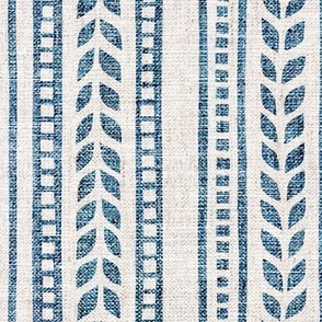 boho linocut - vertical stripes floral - stone blue / linen - LAD23