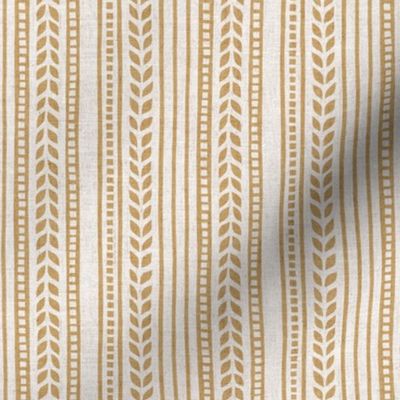 (small scale) boho linocut - vertical stripes floral - golden brown / linen - LAD23
