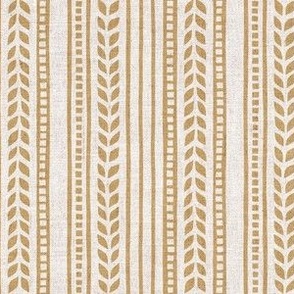 (small scale) boho linocut - vertical stripes floral - golden brown / linen - LAD23