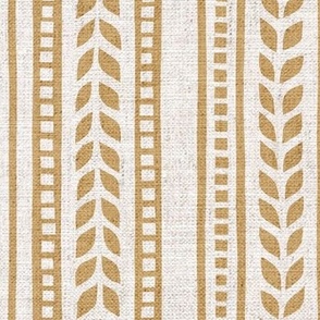 boho linocut - vertical stripes floral - golden brown / linen - LAD23