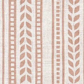 boho linocut - vertical stripes floral - dusty pink / linen - LAD23
