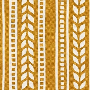 boho linocut - vertical stripes floral - gold mustard - LAD23