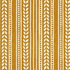 (small scale) boho linocut - vertical stripes floral - gold mustard - LAD23