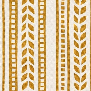 boho linocut - vertical stripes floral - gold mustard/cream - LAD23