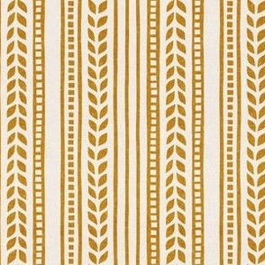 (small scale) boho linocut - vertical stripes floral - gold mustard/cream - LAD23