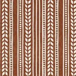 (small scale) boho linocut - vertical stripes floral - rust - LAD23