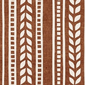 boho linocut - vertical stripes floral - rust - LAD23