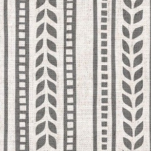 boho linocut - vertical stripes floral - slate grey/ linen - LAD23