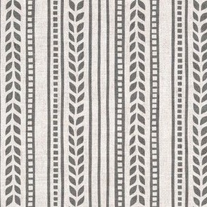 (small scale) boho linocut - vertical stripes floral - slate grey/ linen - LAD23