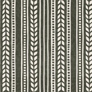 (small scale) boho linocut - vertical stripes floral - olive green - LAD23