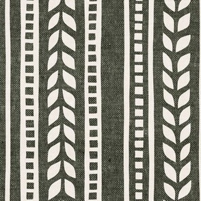 boho linocut - vertical stripes floral - olive green - LAD23
