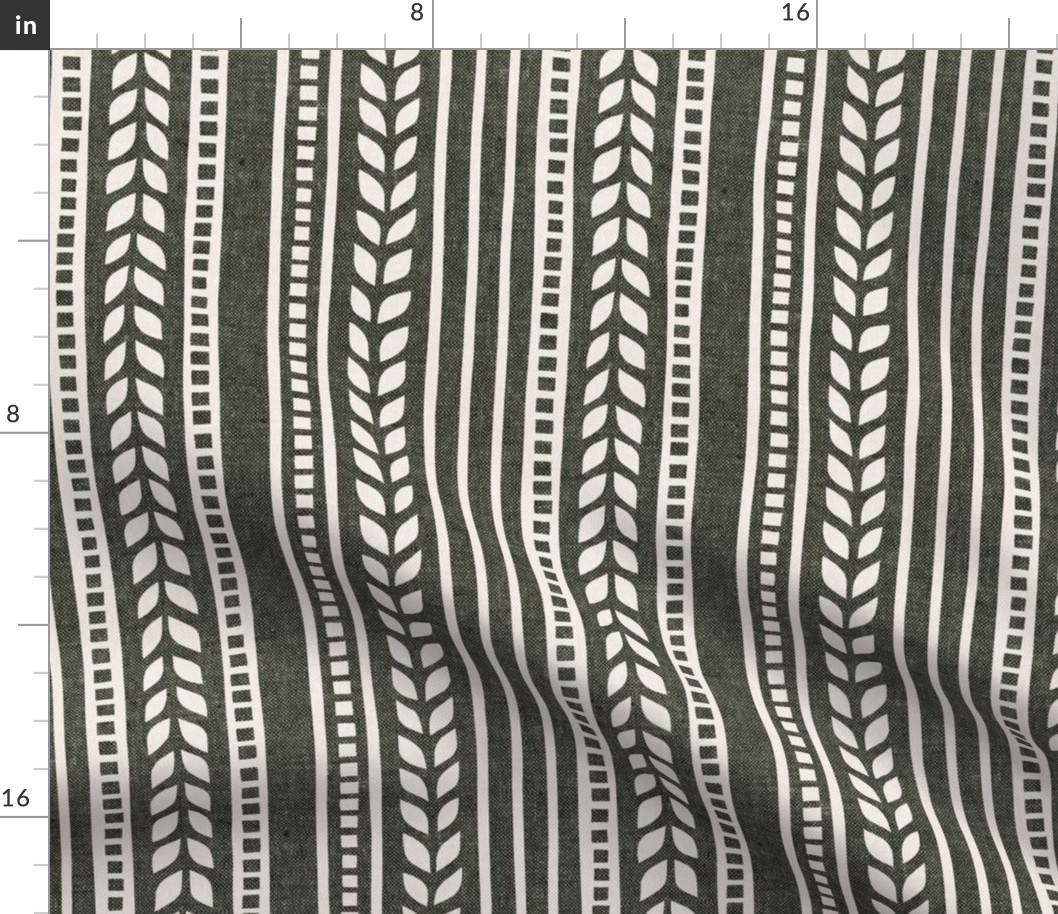 boho linocut - vertical stripes floral - olive green - LAD23