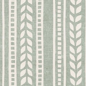boho linocut - vertical stripes floral - cream/soft sage - LAD23