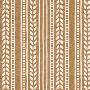 (small scale) boho linocut - vertical stripes floral - golden brown - LAD23
