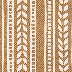 boho linocut - vertical stripes floral - golden brown - LAD23