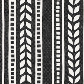 boho linocut - vertical stripes floral - charcoal - LAD23