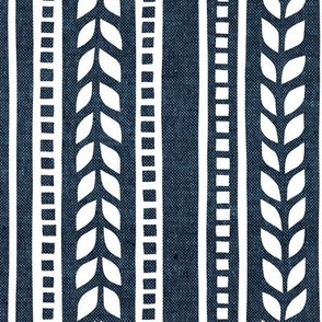 boho linocut - vertical stripes floral - dark blue - LAD23