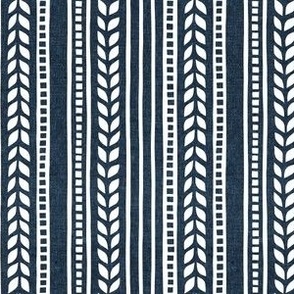 (small scale) boho linocut - vertical stripes floral - dark blue - LAD23
