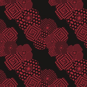 Poppy Flower with Geometric Pattern Dress (Black, Red)