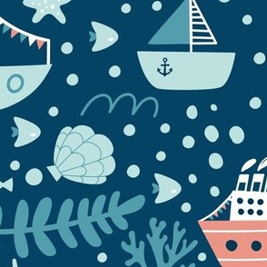 Kids Ocean Sailboat Pattern, Large Scale