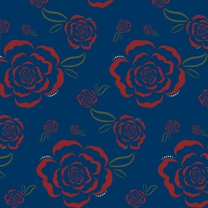 Burgundy and Blue Roses and Pearls- Large Print