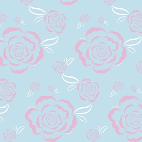 Ruffly Roses and Pearls Pink and Blue- Large Print