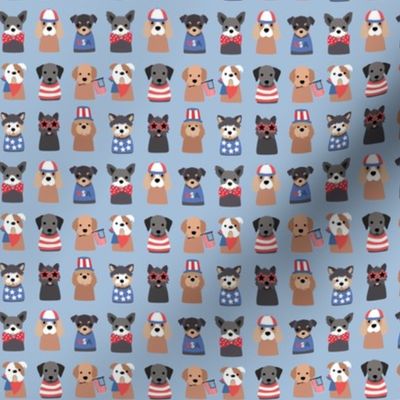 Patriotic Red White and Blue 4th of July Puppies on Blue -  3/4 inch