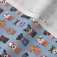 Patriotic Red White and Blue 4th of July Puppies on Blue -  3/4 inch