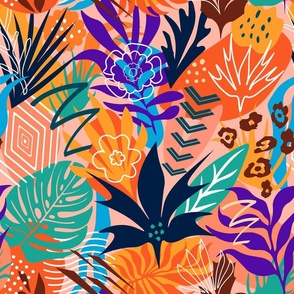 Boho Abstract Tropical Leaves - Clashing Patterns - Bright Colors - Maximalist 