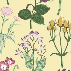Large Painterly Wildflowers with a Butter Yellow Background