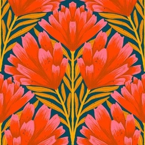 Indian Paintbrush wildflower pattern - Blue Pink Gold