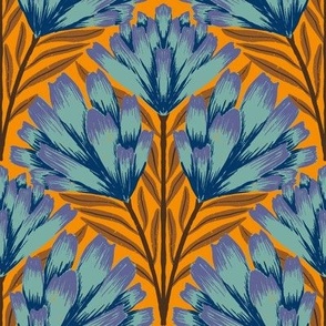 Indian Paintbrush wildflower pattern - Gold Blue Brown