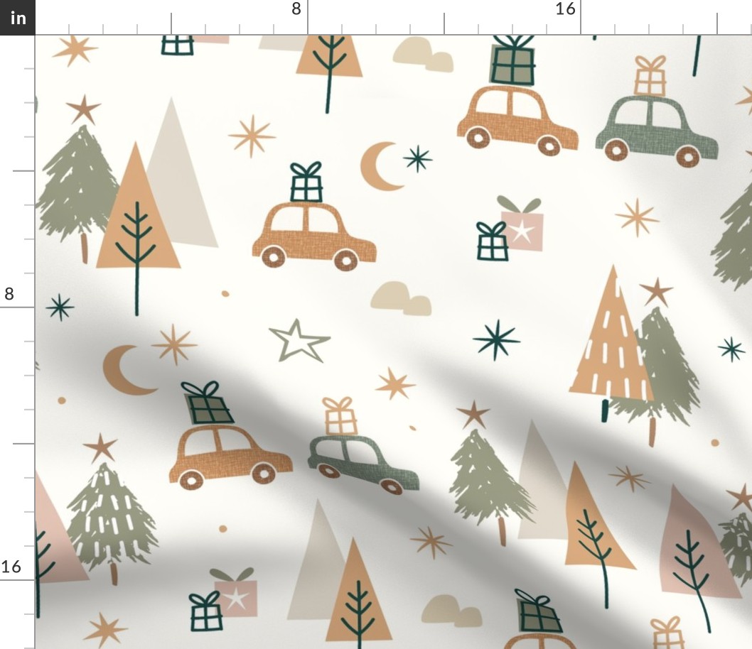( large ) Christmas tree, car and woodland, boho