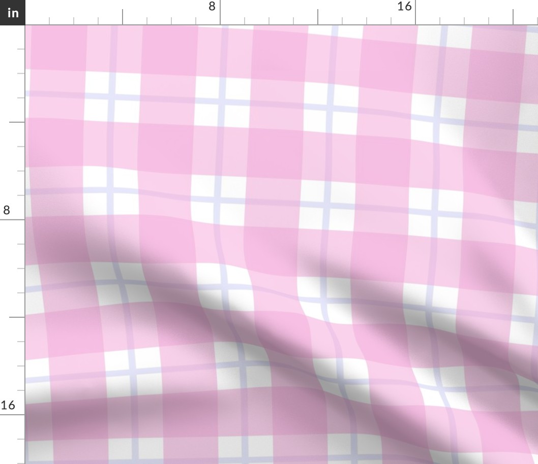 Large scale pink and lilac plaid - pink gingham with narrow lavender stripe - 12  inch repeat