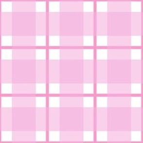 Medium scale Pink plaid - Pink and White gingham with narrow darker stripe - 6 inch repeat