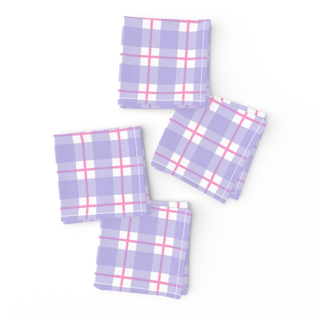 Medium lilac and lilac plaid - lilac gingham with pink stripe - 6 inch repeat