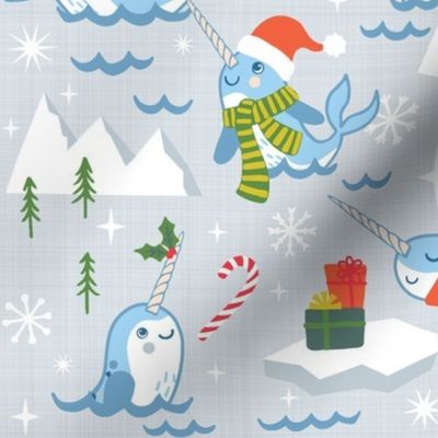 Coastal  christmas narwhals grey