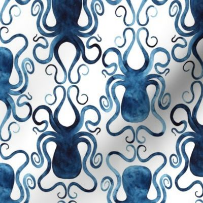 Watercolor octopus indigo all over small