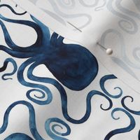 Watercolor octopus indigo all over small