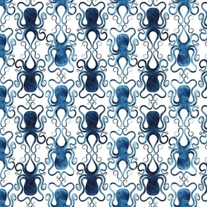 Watercolor octopus indigo all over small