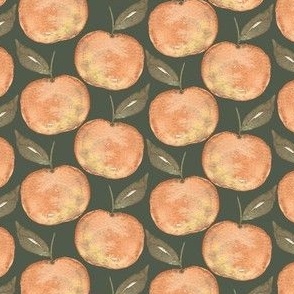 Watercolor peaches for fall, orange on dark green, fruit picking, nursery, baby and kids apparel