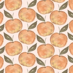 Watercolor peaches for fall, orange on off white, fruit picking, nursery, baby and kids apparel