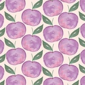 Purple plums on pale pink, watercolor fruit for kids and baby apparel