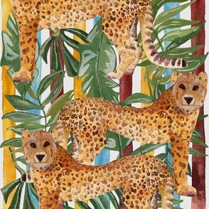 Watercolour Jungle Leopard With Foliage And Hand Painted Stripes Medium