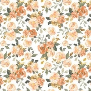 4x4 inch watercolor fall floral on white with peach and orange roses for kids apparel and baby girls nursery