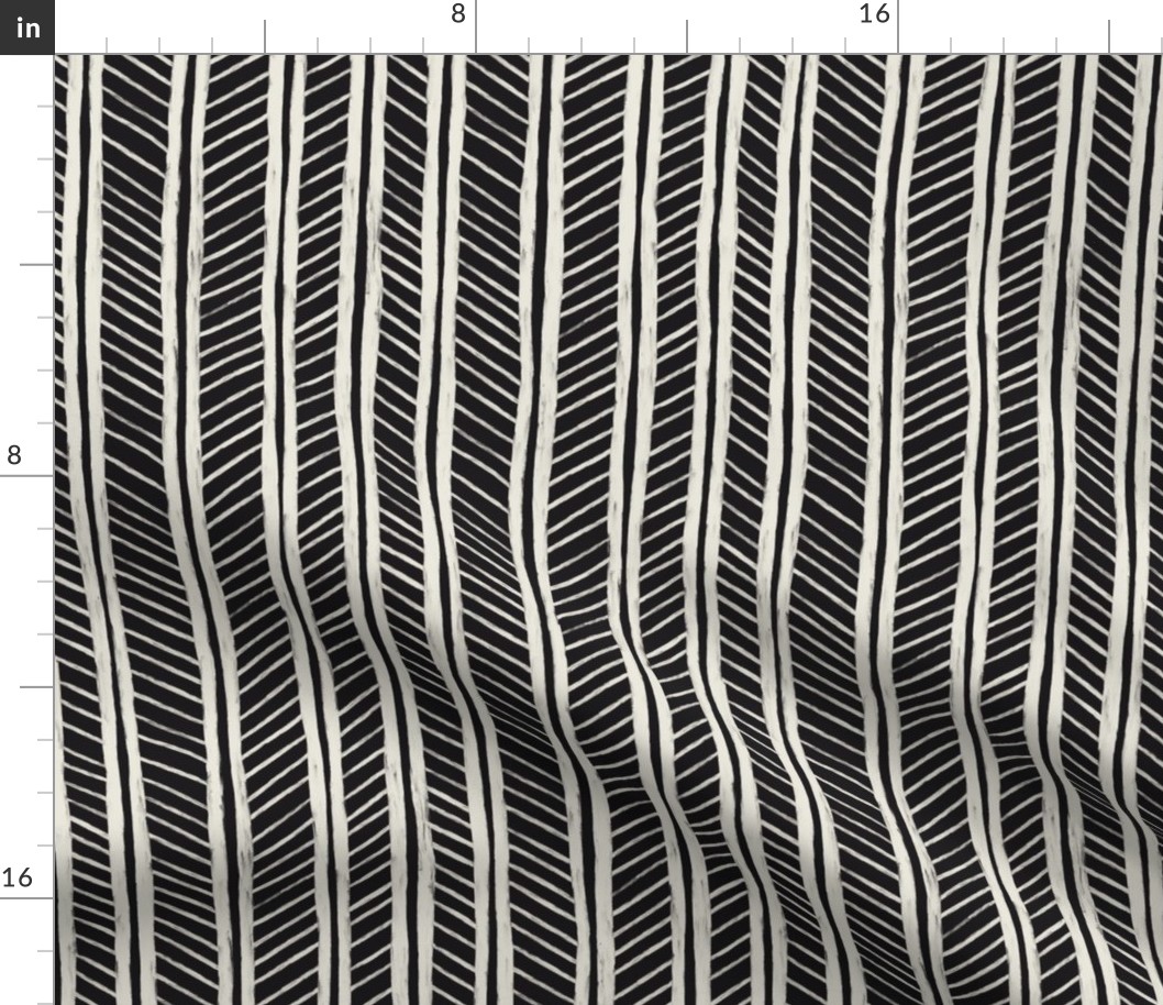 Oily Brush Herringbone - Black/White