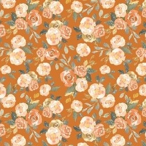 4x4 inch peach and orange fall floral, watercolor roses for baby, nursery and kids clothing