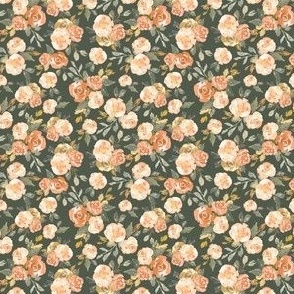 2.5 dark green with peach and orange roses, fall floral for girls, baby and nursery, watercolor roses