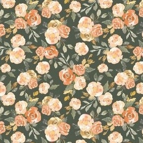 4x4 dark green with peach and orange roses, fall floral for girls, baby and nursery, watercolor roses